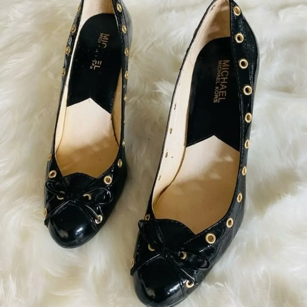 Michael Kors MK Plimpton Studded Black Heel Pump Shoes Women 9